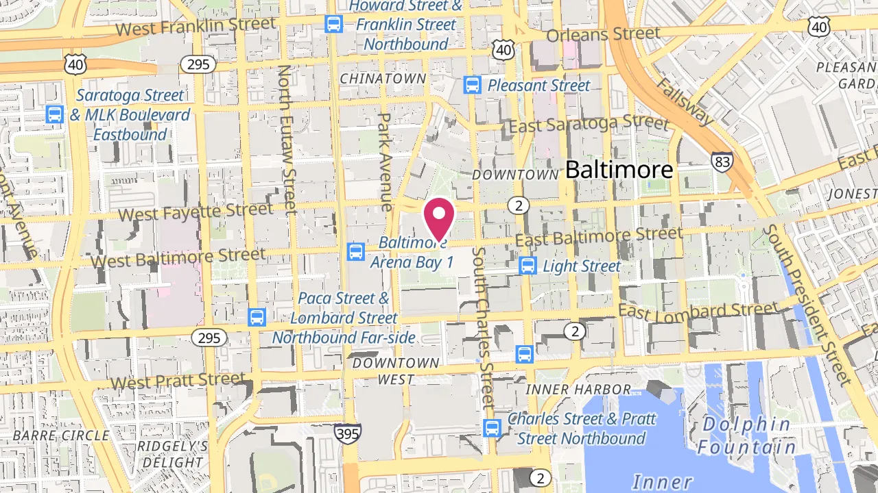 Map showing 2Hopkins Apartments at 2 Hopkins Plaza, Baltimore, MD 21201