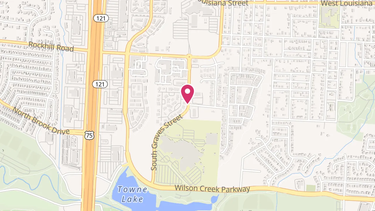 Map showing Brixton McKinney at 600 S Graves St, McKinney, TX 75069
