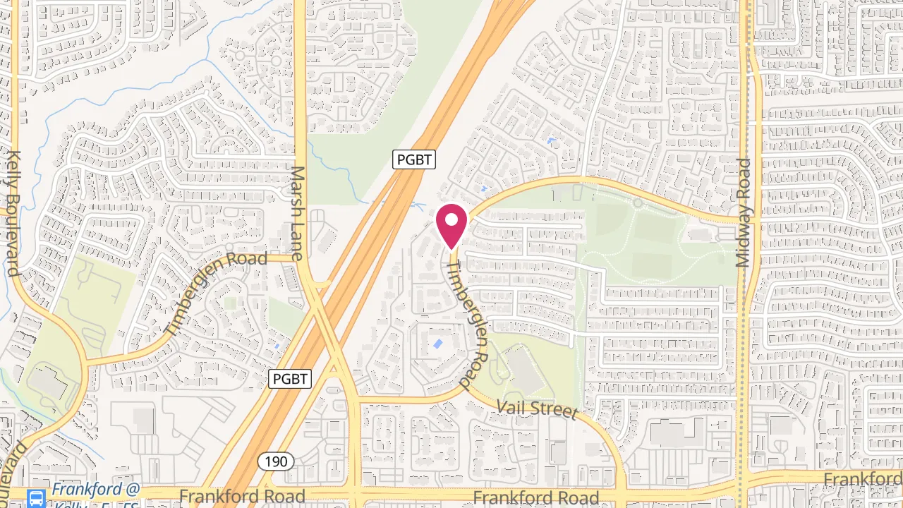 Map showing Keystone Falls at 3653 Timberglen Rd, Dallas, TX 75287